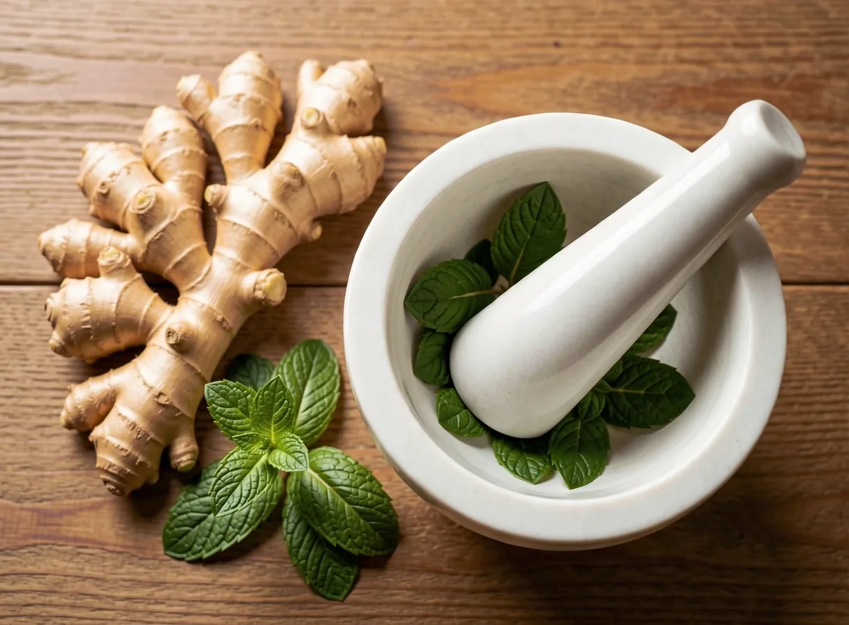 Ingredientes naturales y herramientas de precisión